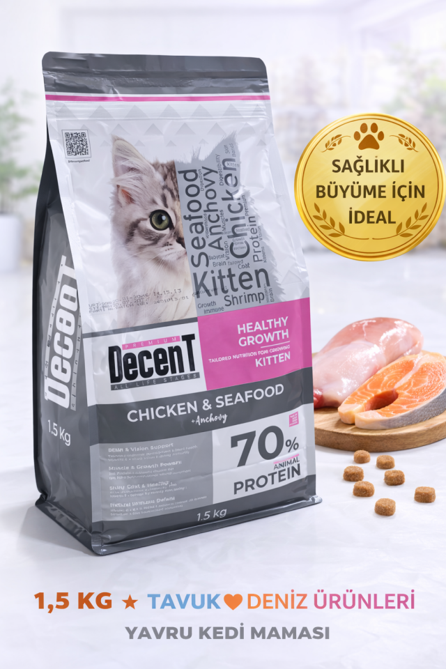 Decent Kitten Tavuk & Deniz Ürünlü Yavru Kedi Maması 1,5 Kg