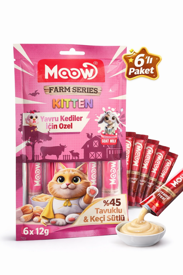Tavuklu ve Keçi Sütlü Yavru Kedi Krema Ödül Maması 6 x 12 gr