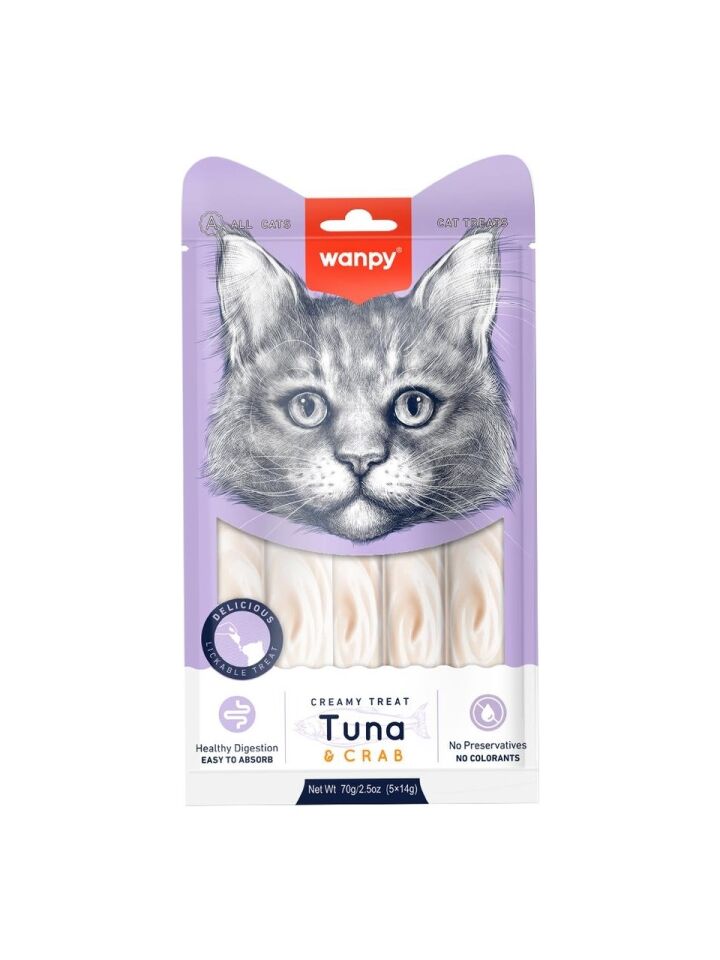 Wanpy Ton Balıklı Yengeçli Krema Likit Kedi Ödülü 5X14GR