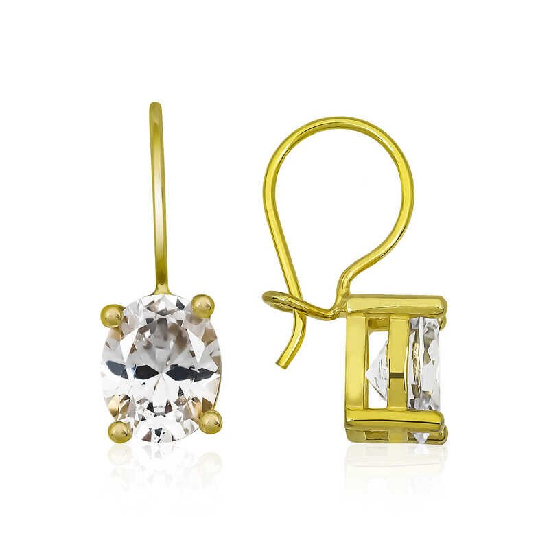 ​925 Ayar Gümüş Gold Sallantılı Oval Damla Küpe T5694 (1077)