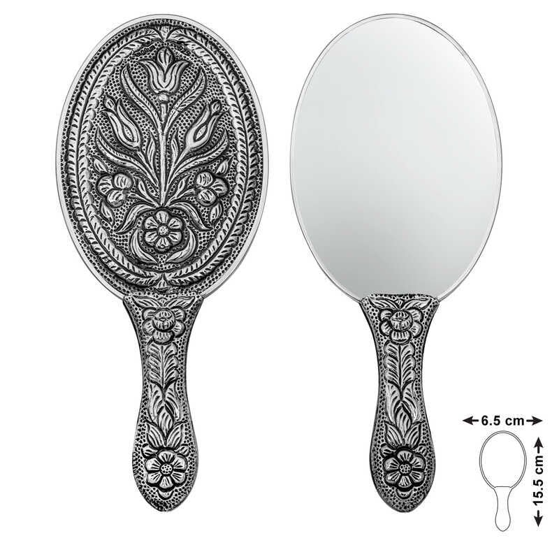 925 Ayar Gümüş Lale Motifli El Aynası T8636 (1077)