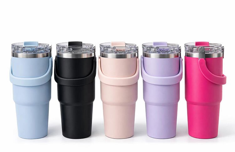 Renkli 900 ml Taşıma Kulplu Paslanmaz Çelik Termos Mug Bardak