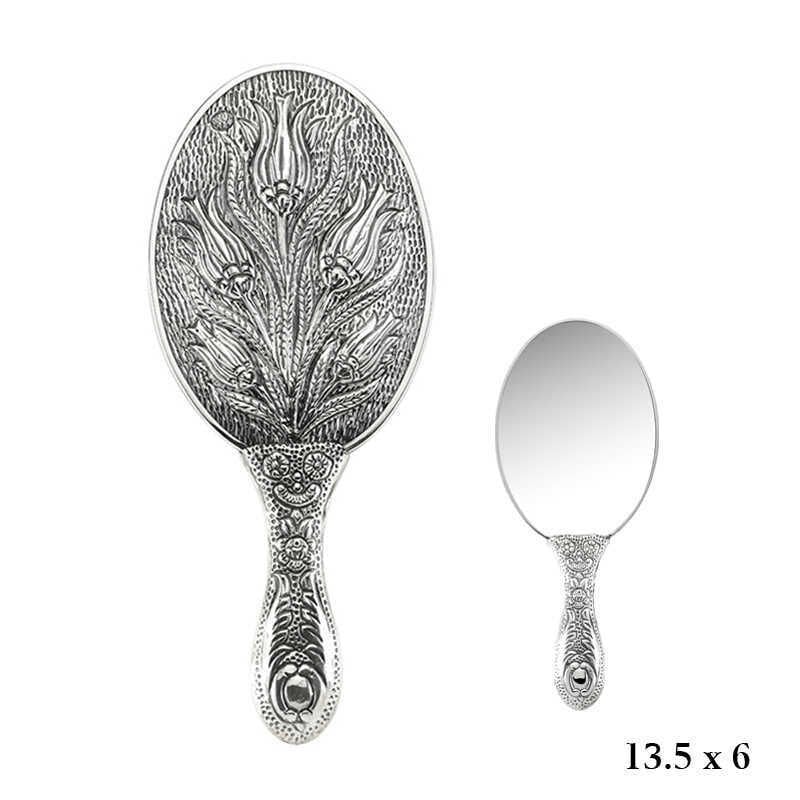 925 Ayar Gümüş Lale Motifli El Aynası Kr2550021 (1077)