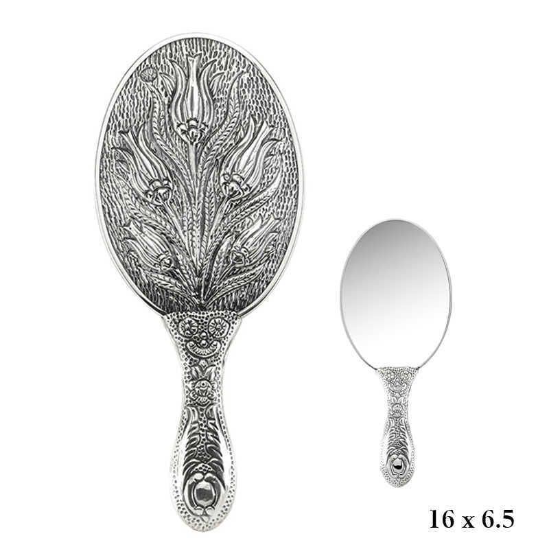 925 Ayar Gümüş Lale Motifli El Aynası Kr2550022 (1077)