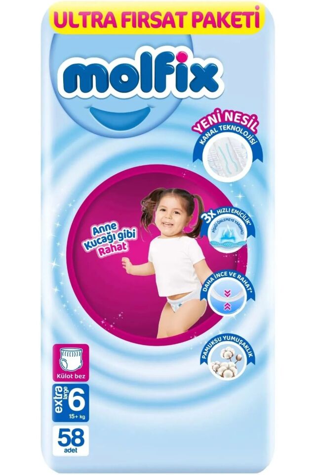 Molfix Külot Bez Ultra Fırsat Paketi 6 Beden 15+ Kg 58 Adet