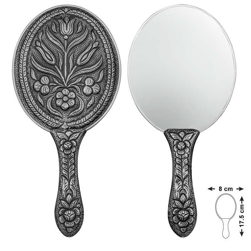 925 Ayar Gümüş Lale Motifli El Aynası T8630 (1077)