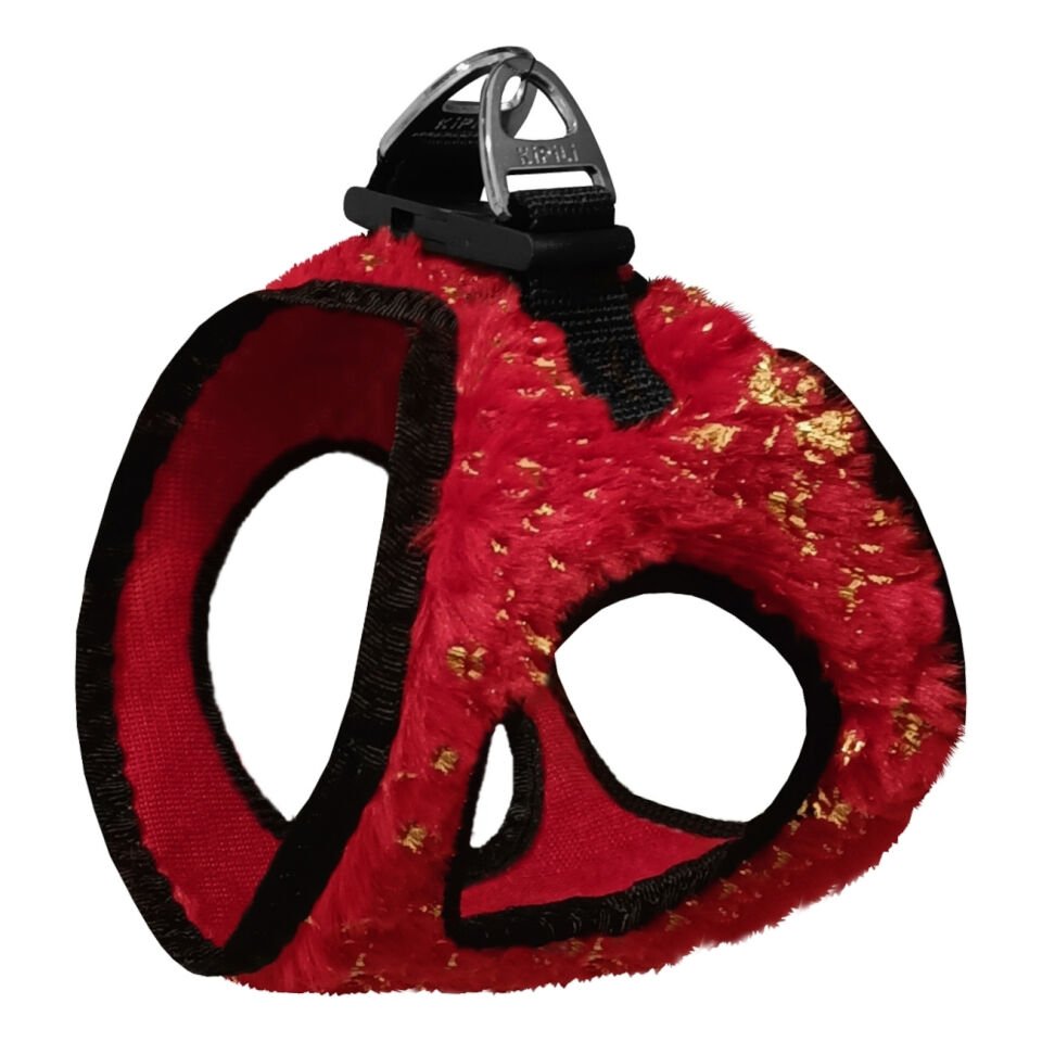 Üç Kilitli Simli Peluş Kedi Köpek Göğüs Tasması 20-24 cm XXX-Small Kırmızı