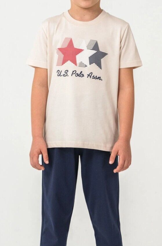 U.S. Polo Kısa Kol Pijama Takım US2441-4 Bej 7-8 Yaş - Bej