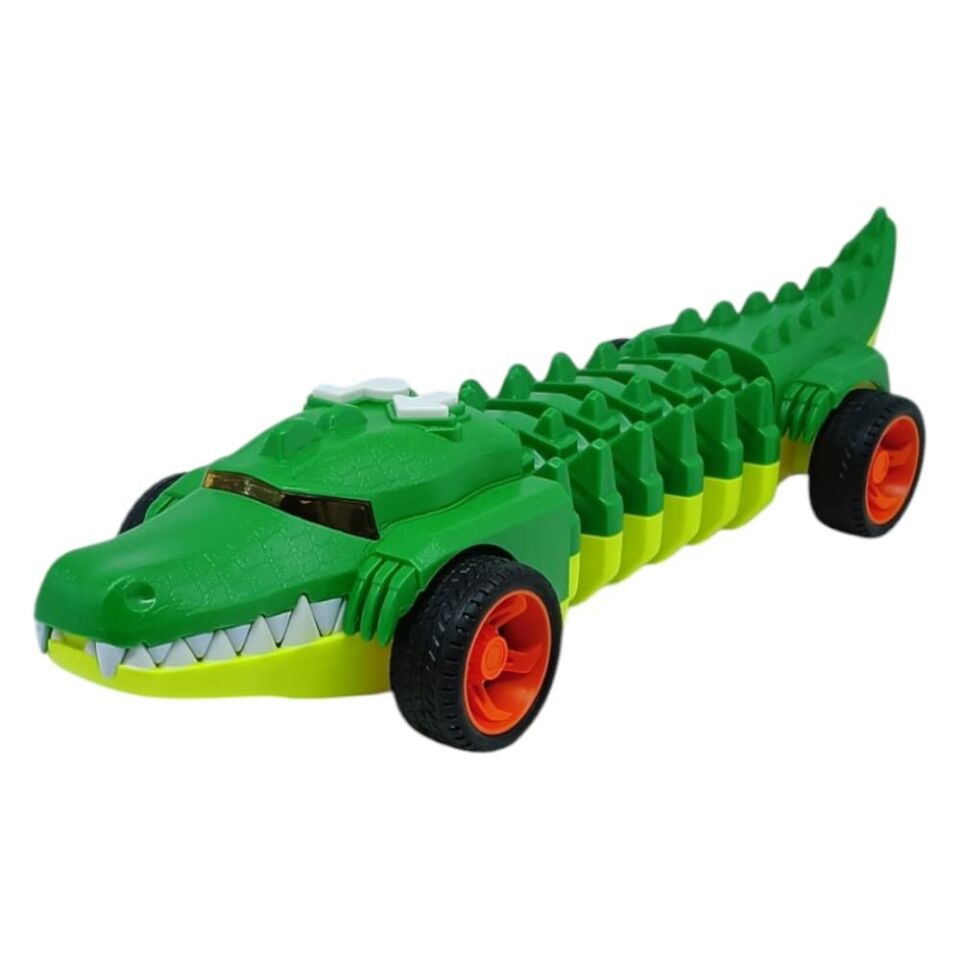 Timsah Araba - Otomatik Hareketli Sesli Işıklı 32 cm - Yeşil Gerçekçi Timsah