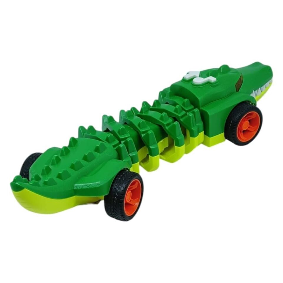 Timsah Araba - Otomatik Hareketli Sesli Işıklı 32 cm - Yeşil Gerçekçi Timsah