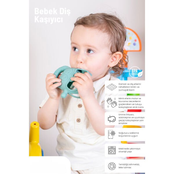 Koyu Yeşil Bebek Silikon Diş Kaşıyıcı