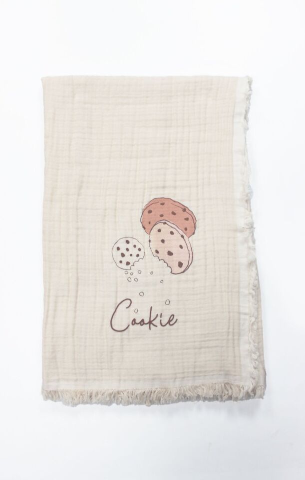 Bistyle Müslin Battaniye 100x200  Cookies Make Happy 70158 Ekru