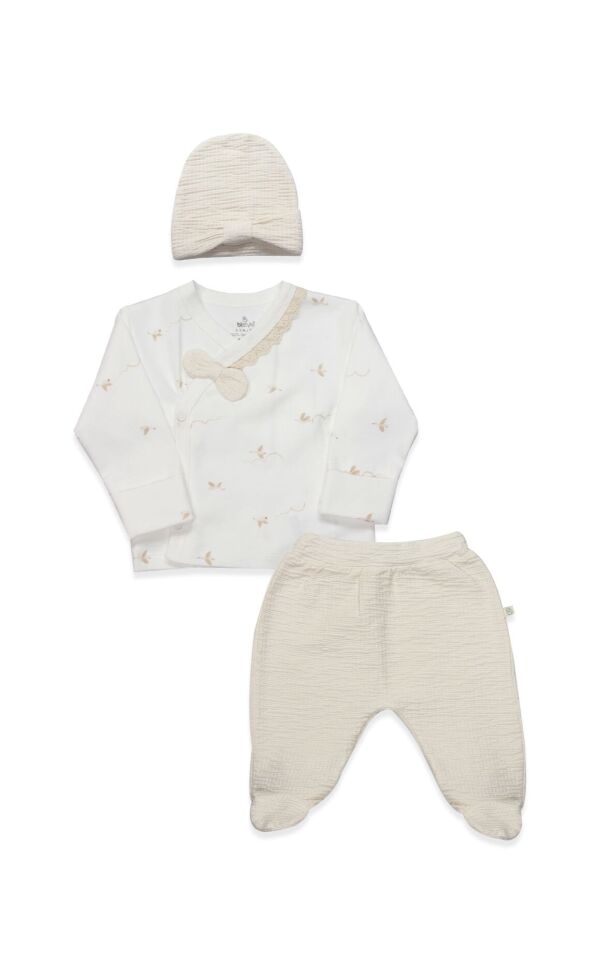 Bistyle 3lü Zıbın Takım Love You Smile 13123 Ekru