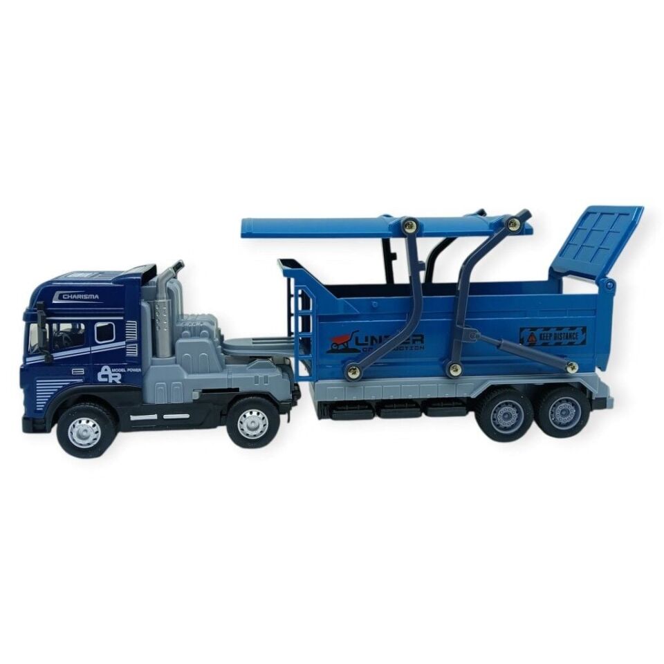 Metal Tır 1:24 - Sesli Işıklı Taşıyıcı Dorseli Tır 30 cm - Lacivert