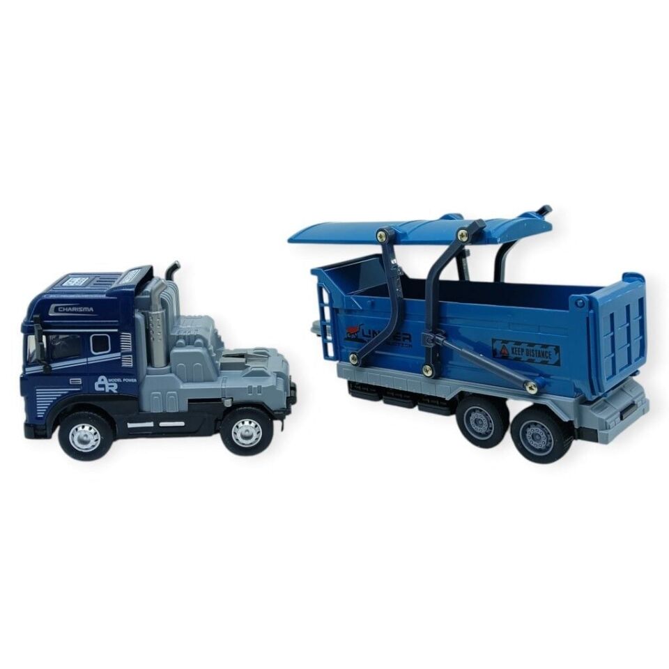 Metal Tır 1:24 - Sesli Işıklı Taşıyıcı Dorseli Tır 30 cm - Lacivert