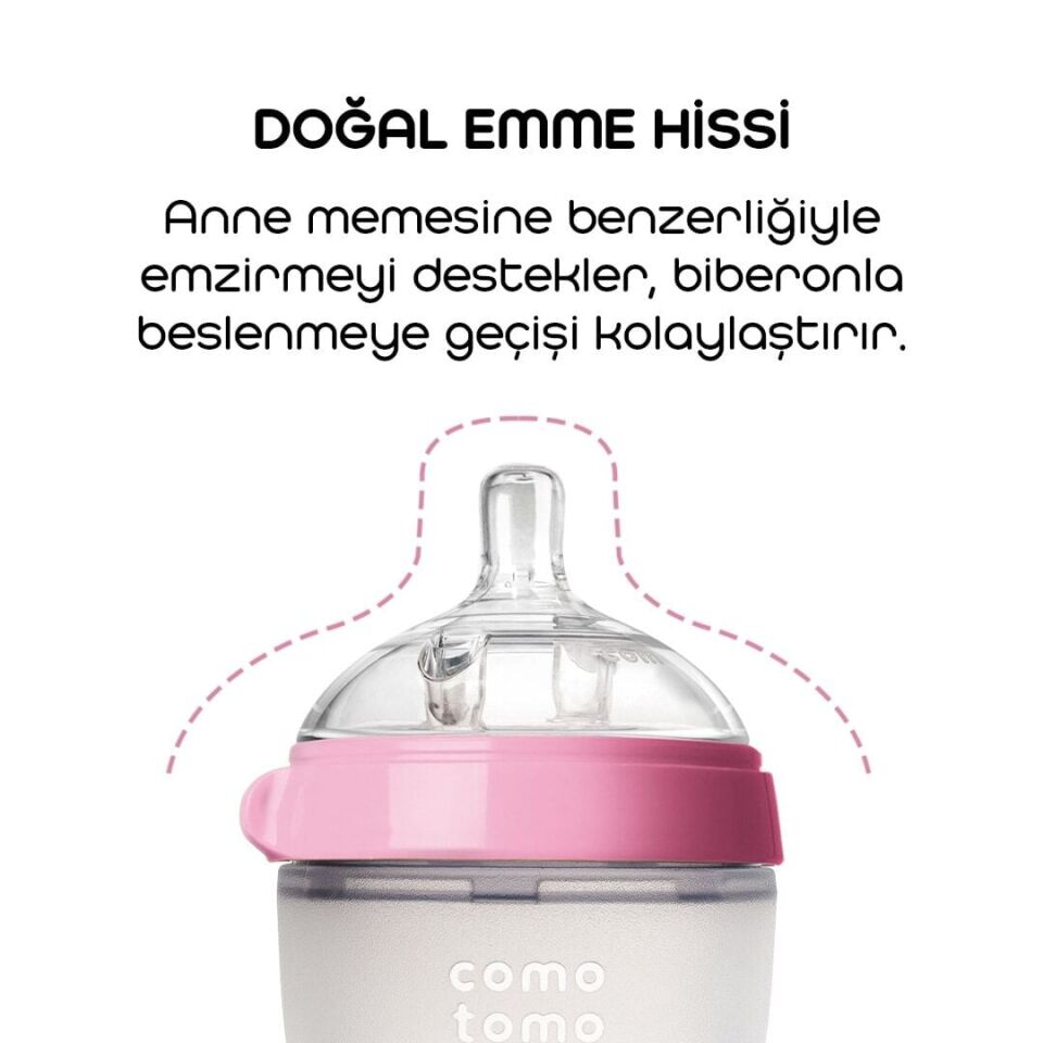 Comotomo Antikolik Silikon Biberon 150 ml 0-3 Ay Pembe Pembe