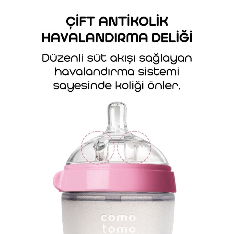 Comotomo Antikolik Silikon Biberon 150 ml 0-3 Ay Pembe Pembe