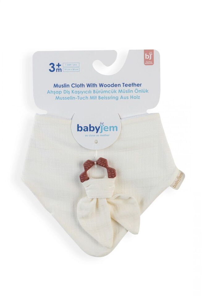 BabyJem Silikon Diş Kaşıyıcılı Müslin Önlük 736 Ekru