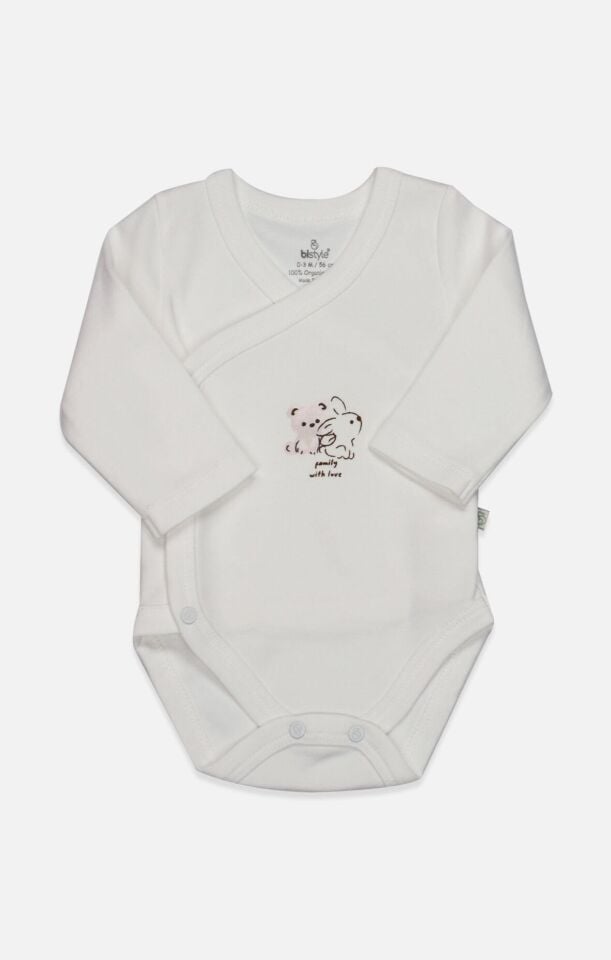 Bistyle Kruvaze Body Uzun Kol Love You Family 17146 Pudra