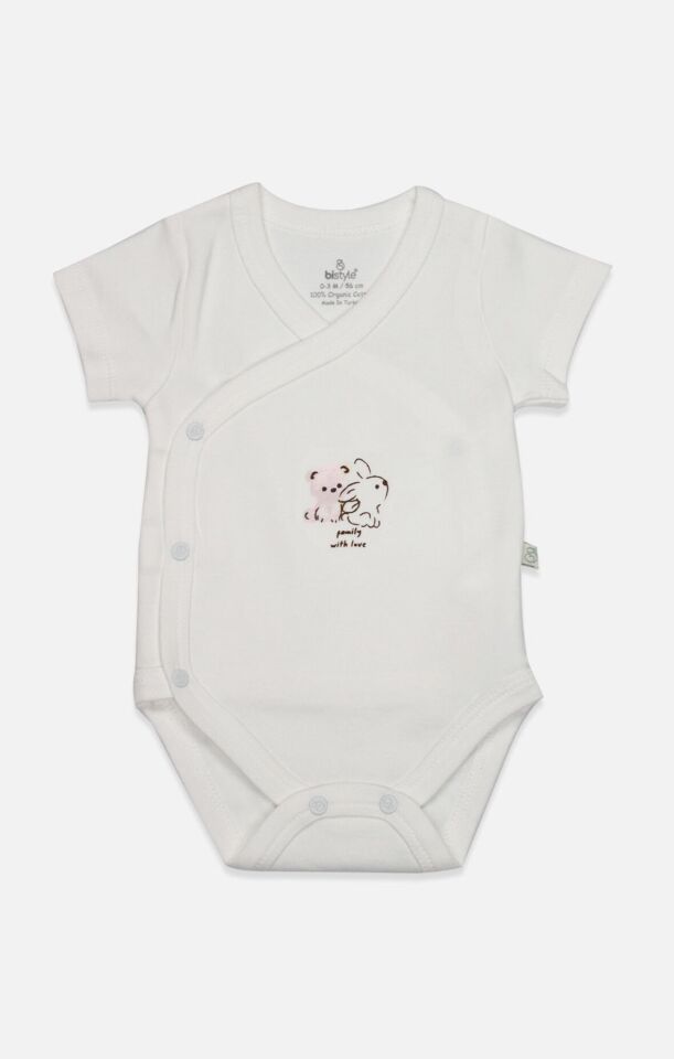 Bistyle Kruvaze Body Yarım Kol Love You Family 17144 Pudra