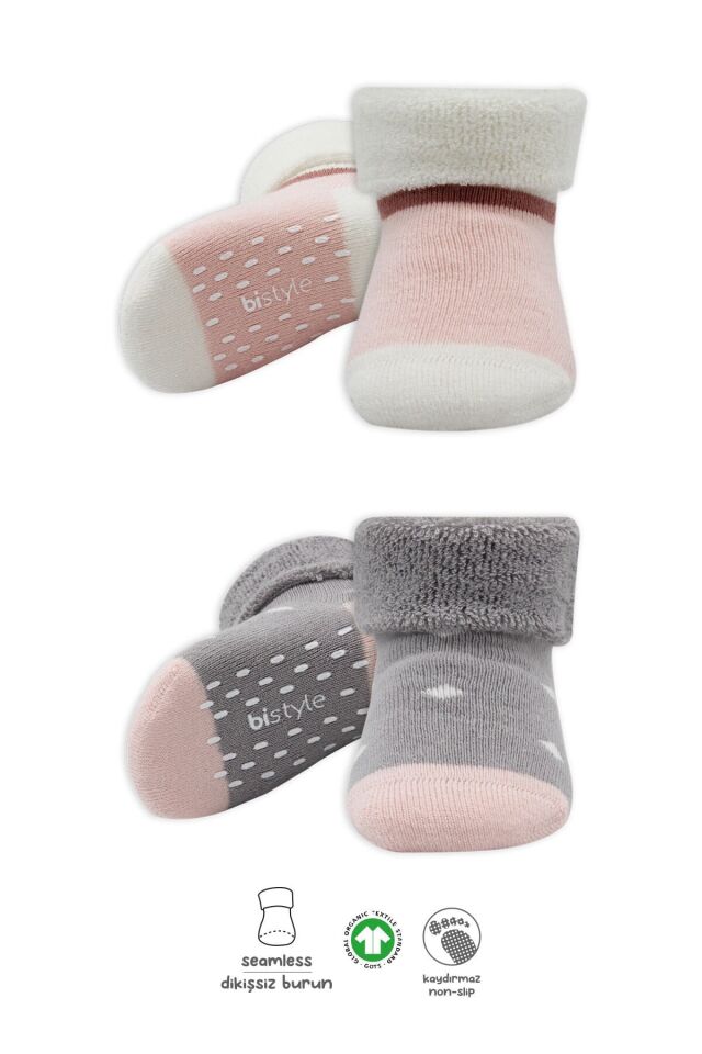 Bi̇style 2'li Havlu Soket Kaymaz Point Gi̇rl 10505 Gri Pudra