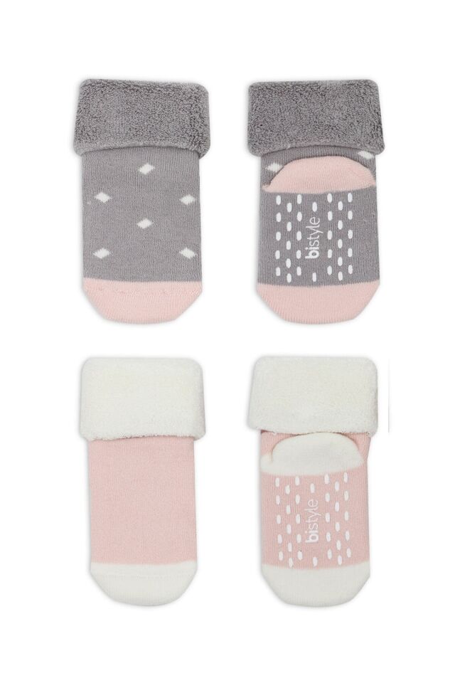 Bi̇style 2'li Havlu Soket Kaymaz Point Gi̇rl 10505 Gri Pudra Gri Pudra - 12-24 Ay