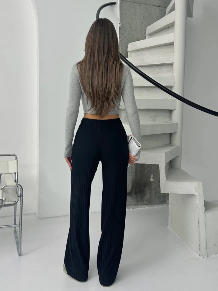 Fitilli şardonlu pantolon siyah a4058 L - Siyah
