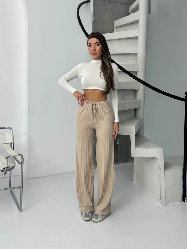 Fitilli şardonlu pantolon bej a4058