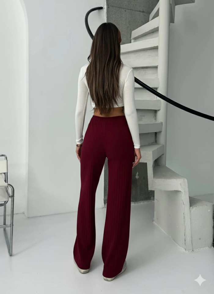 Fitilli şardonlu pantolon bordo a4058 L - Bordo