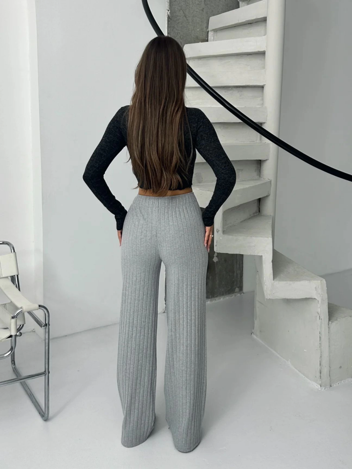 Fitilli şardonlu pantolon gri a4058