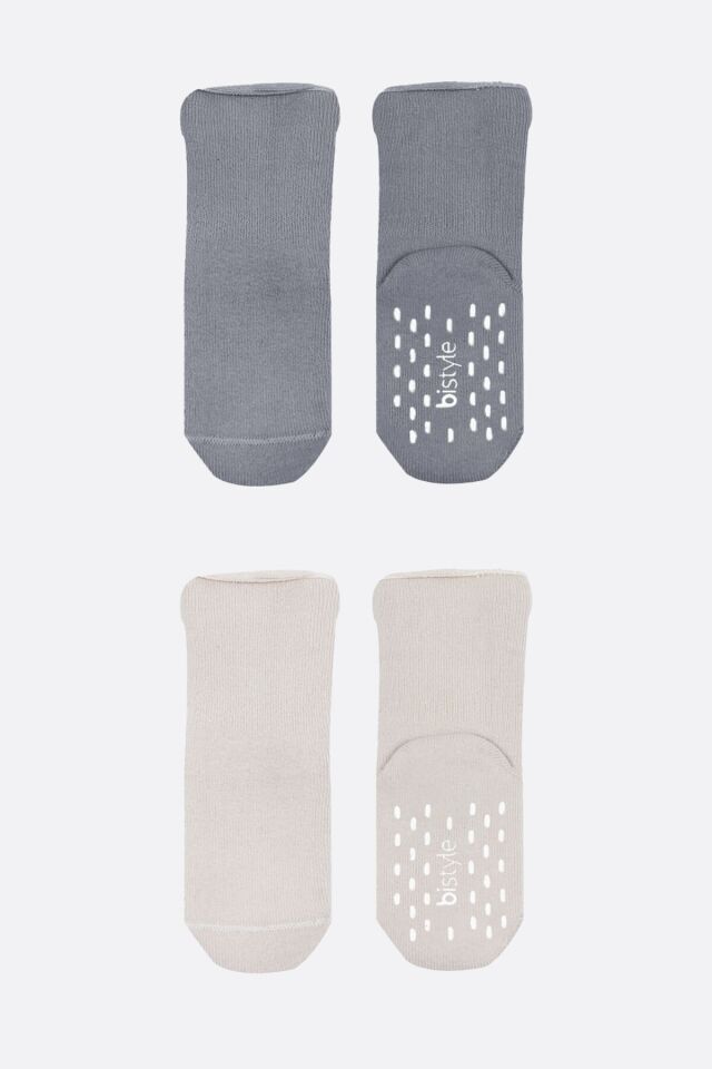 Bi̇style 2'li Havlu Soket Kaymaz Basic Boy 10508 Gri