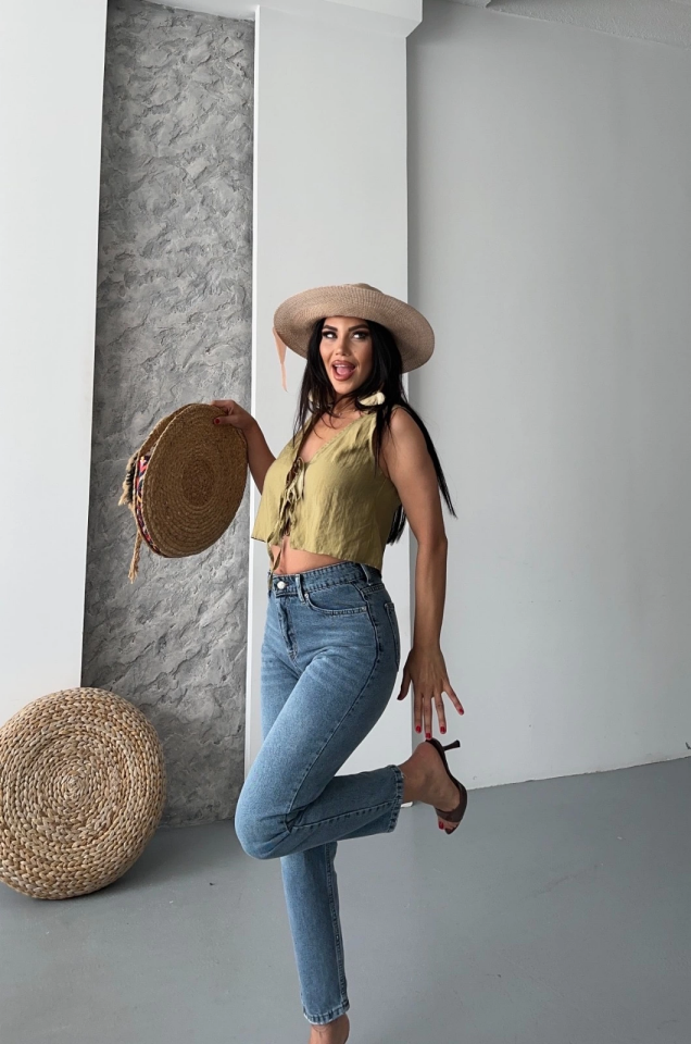 Mom fit bıyık kar yıkama jeans pantolon koyu mavi d2006 36 - Mavi