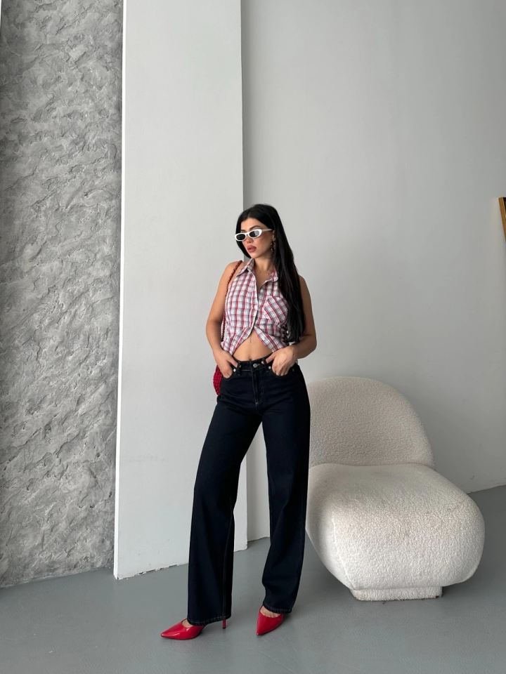 Palazzo süper taş enzim tint yıkama koyu lacivert jeans pantolon d2008 40 - Lacivert