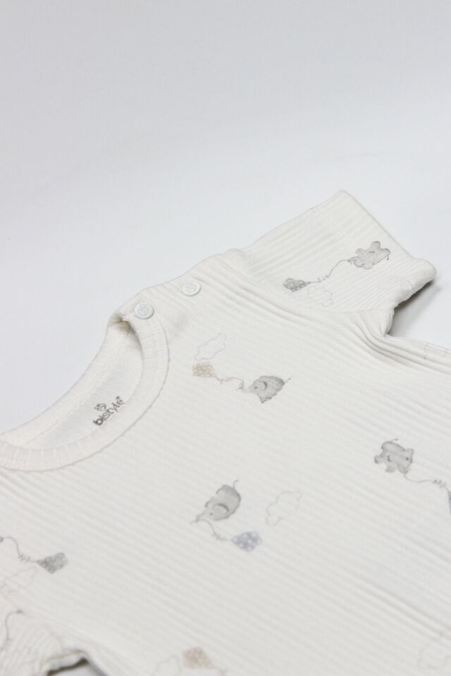Bistyle Flying Elephant Yarım Kol 2'Li Body 17116 Ekru Gri 9-12 Ay - Ekru Gri