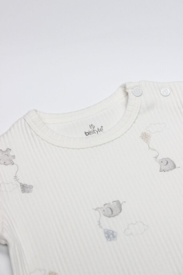 Bistyle Flying Elephant Yarım Kol 2'Li Body 17116 Ekru Gri 9-12 Ay - Ekru Gri