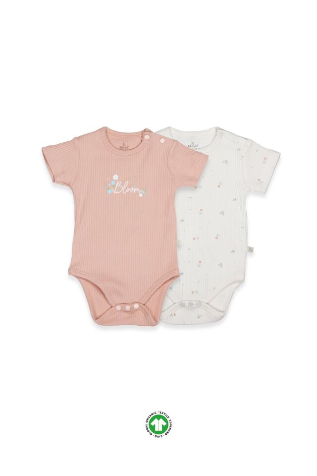 Bistyle Flying Bloom White Yarım Kol 2'Li Body 17118 Ekru Gül Kurusu