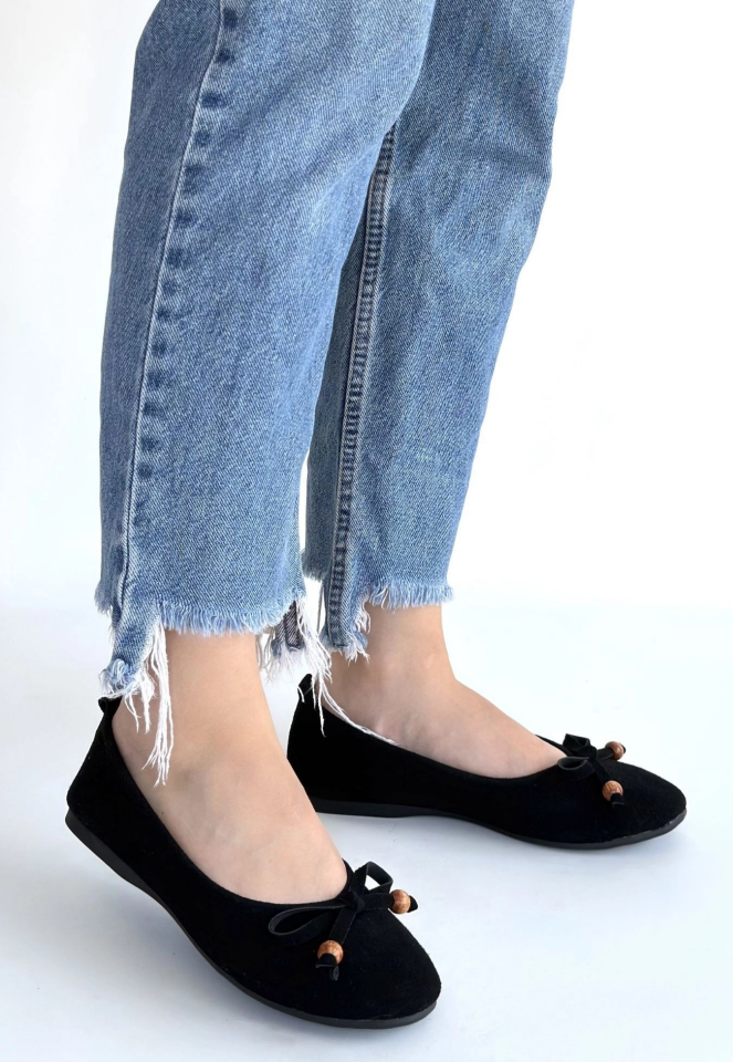 Cear Siyah Deri Tozu Süet Babet Ayakkabı