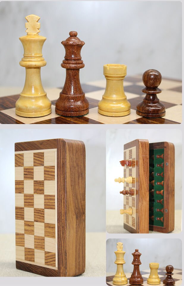 Mıknatıs Taşlı Ahşap Katlanabilir Kutulu Satranç Seti 12.5 cm