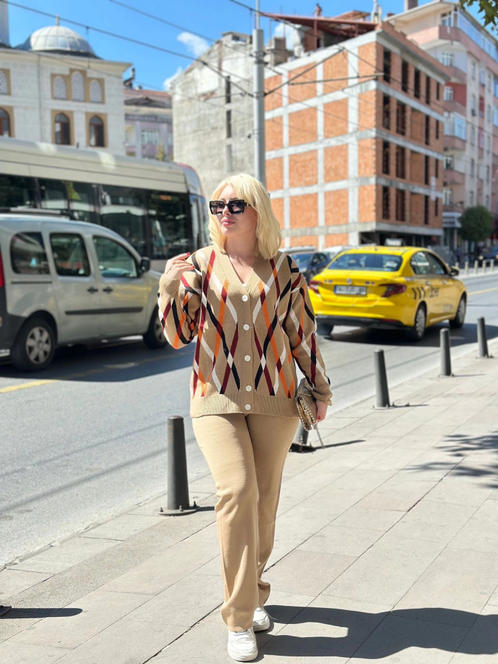 Hırka pantolon alt üst triko takım vizon Standart - Vizon