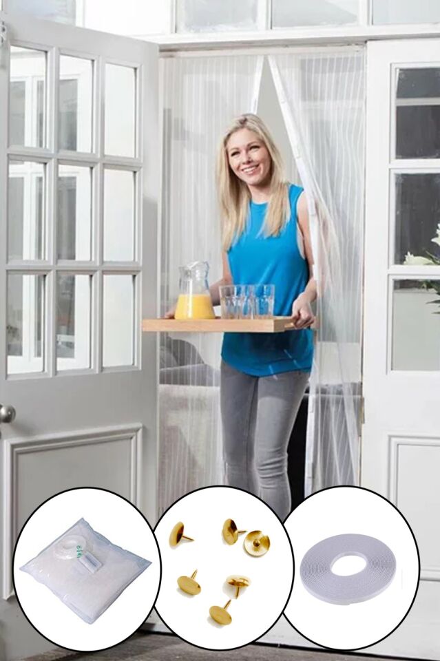 Mıknatıslı Manyetik Kapı Sinekliği Sineklik Tülü Perde (60Cm X 210Cm 2 Adet Tül) (1077)