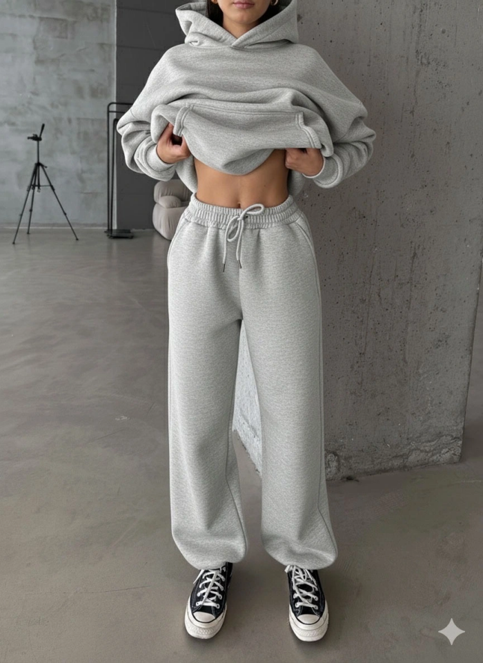 3 iplik şardonlu Lastik paça eşofman gri p510439