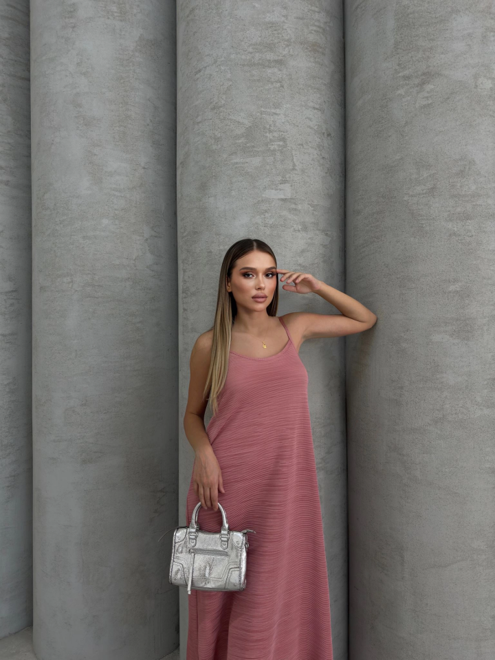 Piliseli uzun elbise S - Pembe