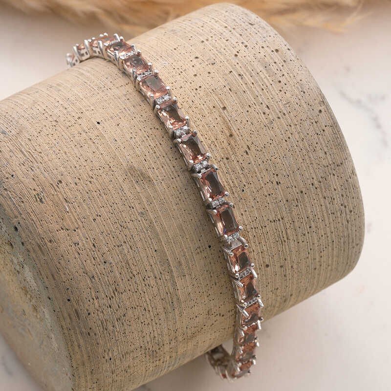 ​925 Ayar Gümüş Kare Zultanit Taşlı Kadın Bileklik T7988 (1077)