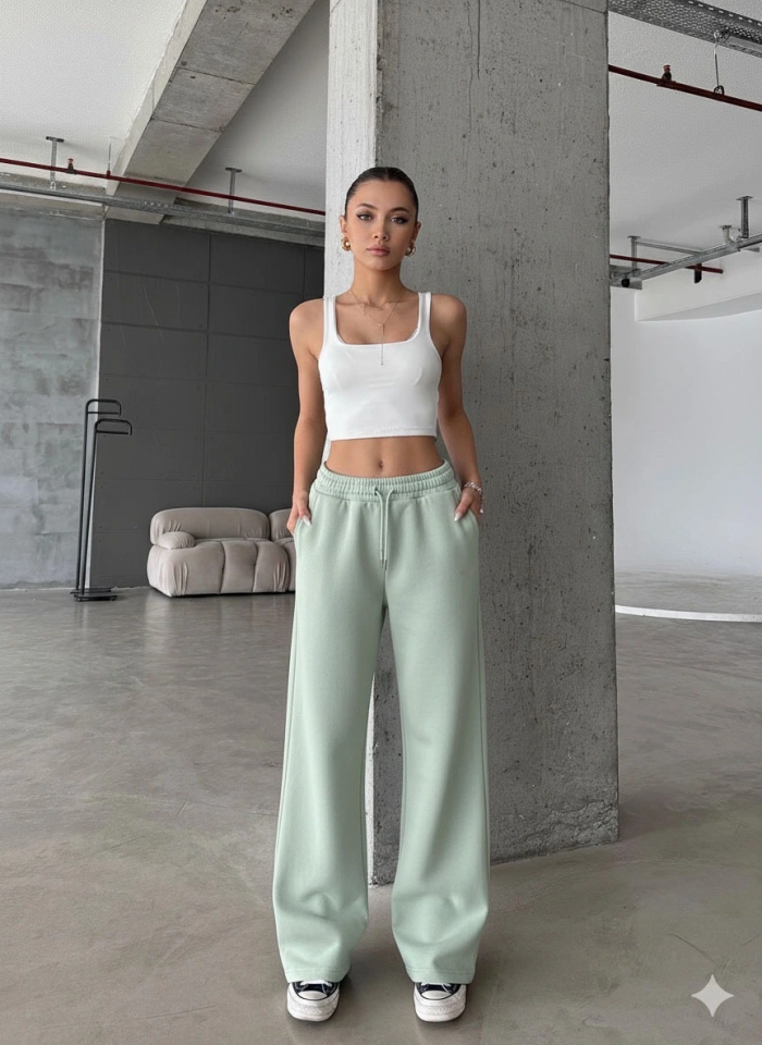 3 iplik şardonlu oversize eşofman mint yeşili