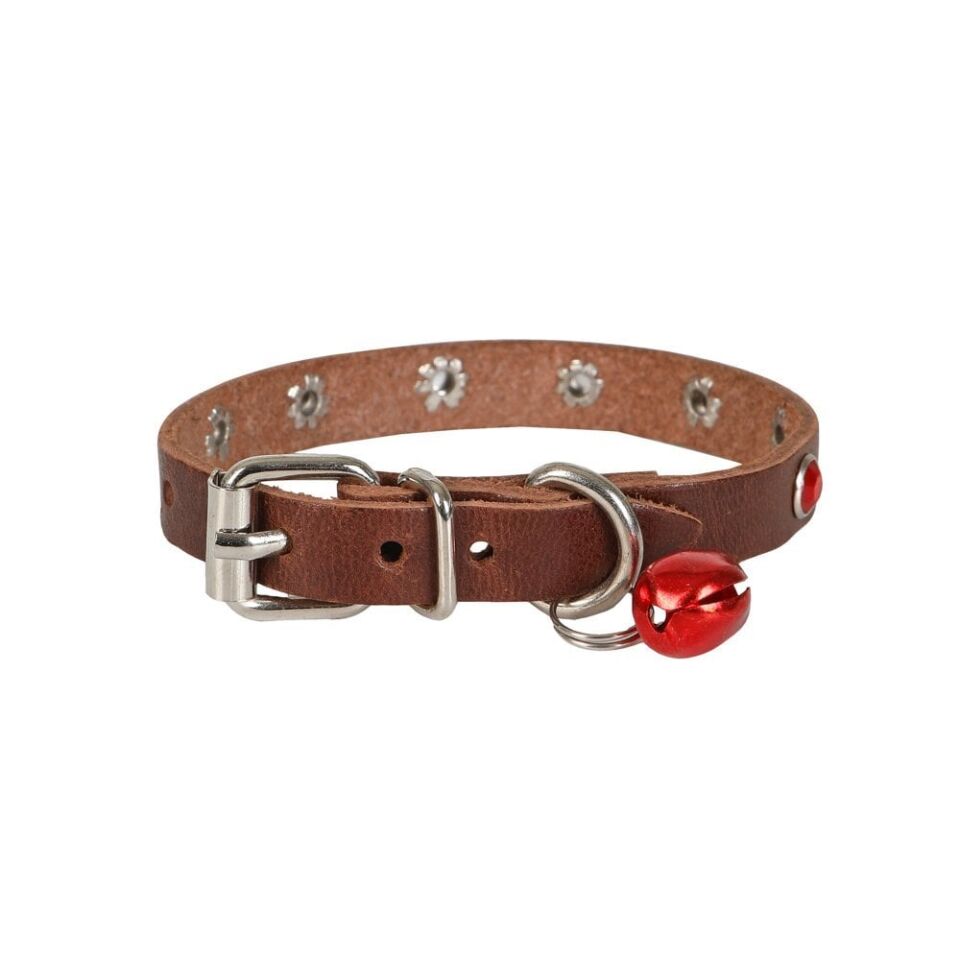 Doggie Taşlı Kedi ve Yavru Köpek Tasması 1,5x29 cm Kahverengi XLarge