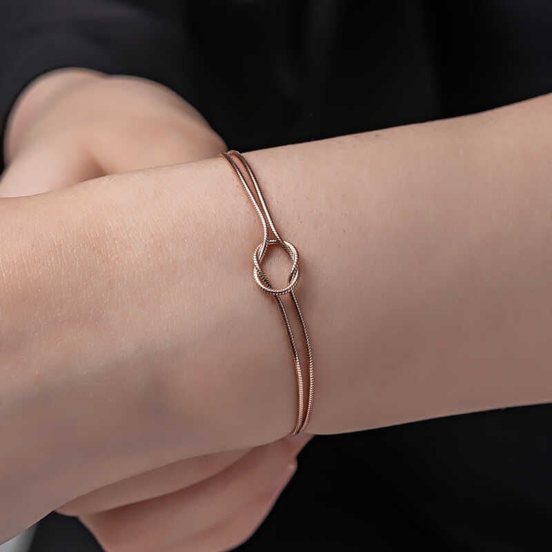 925 Ayar Gümüş Rose Aşk Düğüm Kadın Bileklik T8075 (1077)