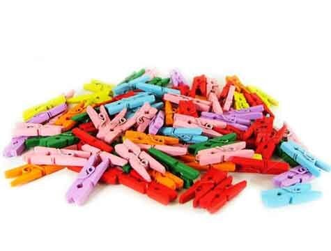 Renkli Mini Ahşap Mandal (100 Adet) (1077)