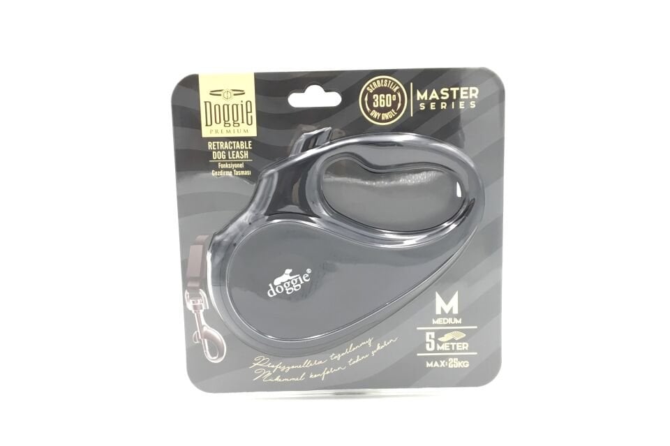 Doggie Master Seri Otomatik Makaralı Köpek Gezdirme 25 kg / 5 M Siyah