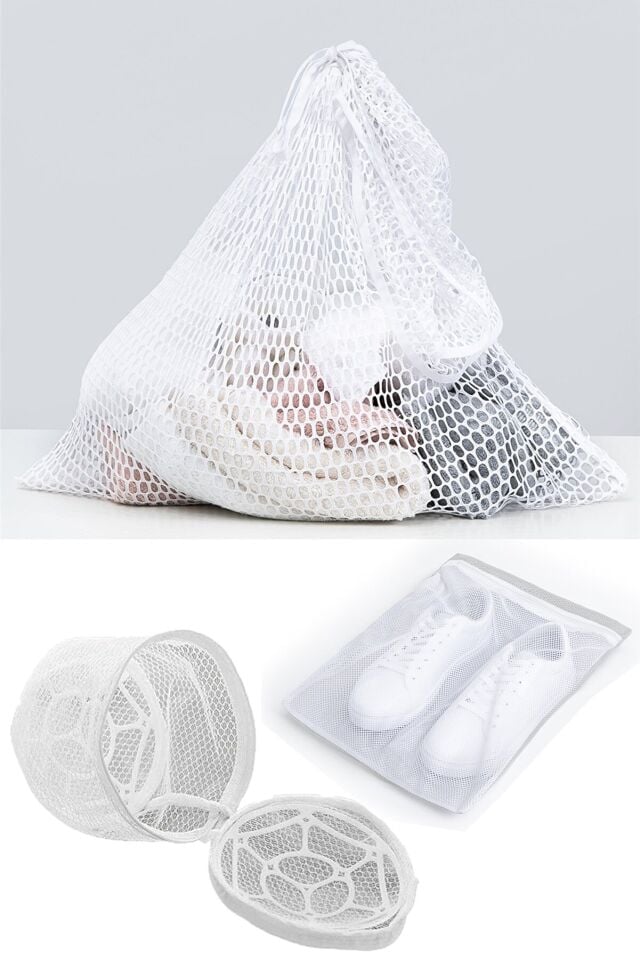 3Lü Yıkama File Seti  Ayakkabı Filesiplastik Aparatlı Sütyen Yıkama Çamaşır Yıkama Filesi (1077)