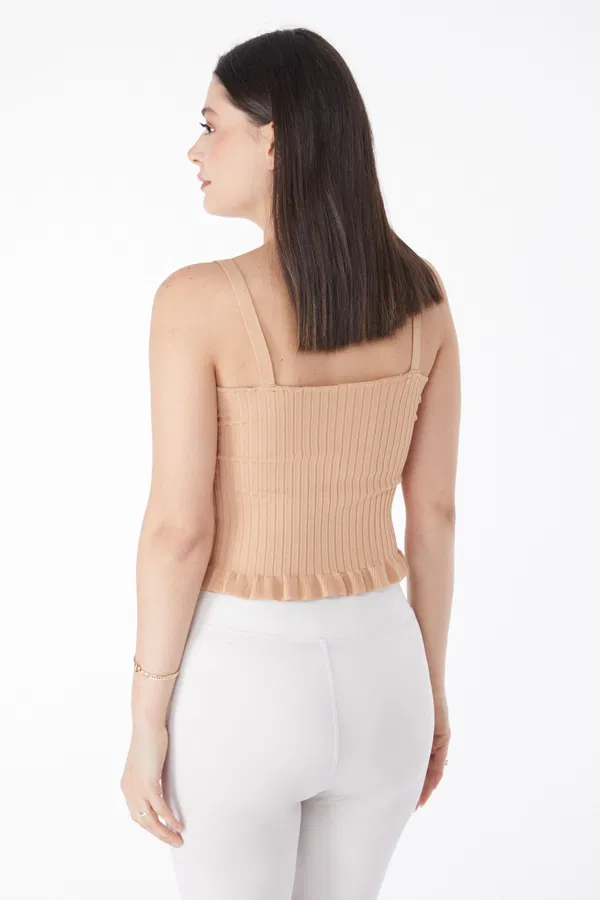 Yazlık triko crop Standart - Vizon